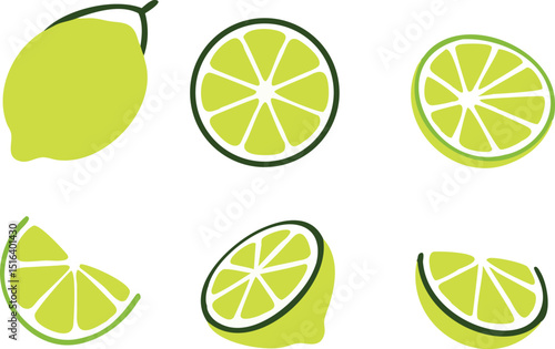 icon lime slice green isolated on white background, lemon half fruit lime. Fresh green cut citrus vector illustration