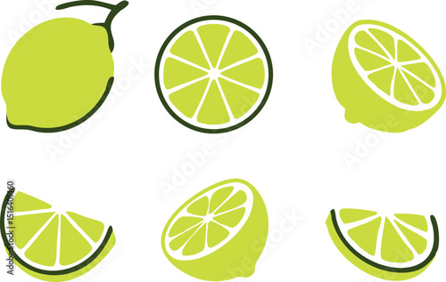 icon lime slice green isolated on white background, lemon half fruit lime. Fresh green cut citrus vector illustration