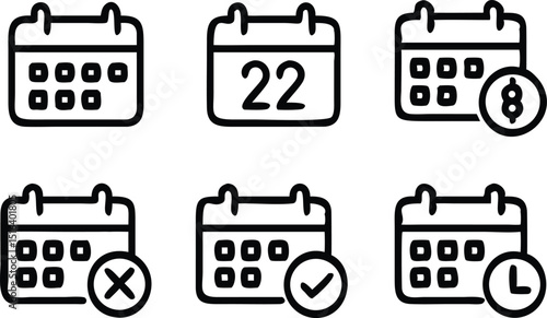 Calendar Icon set, collection of calendar symbols contain payday, Time management, Meeting Deadlines and more, Vector illustration