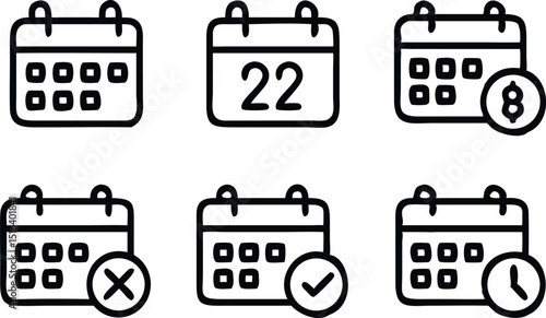 Calendar Icon set, collection of calendar symbols contain payday, Time management, Meeting Deadlines and more, Vector illustration