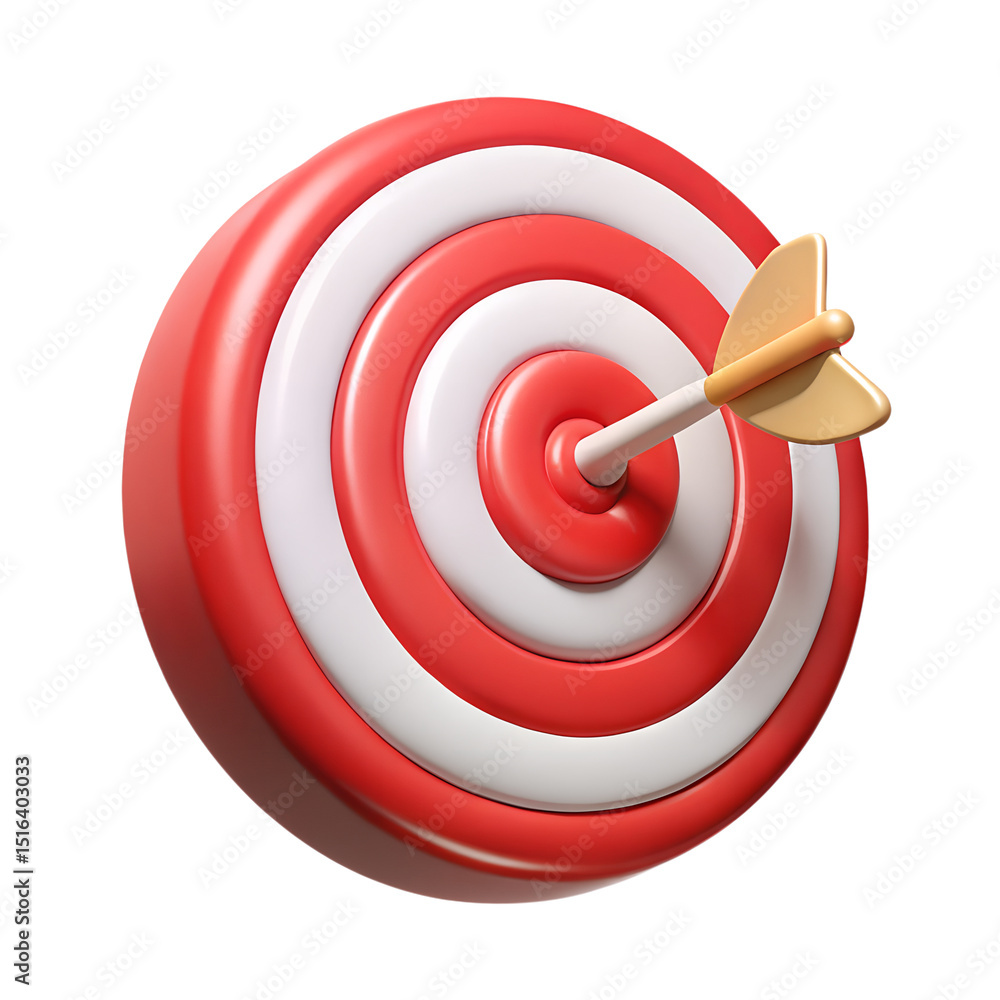 A 3d rendering of a target with a golden arrow perfectly hitting the bullseye demonstrating concept of goal achievement. A 3d rendering of a target with a golden arrow perfectly hitting the bullseye demonstrating concept of goal achievement.