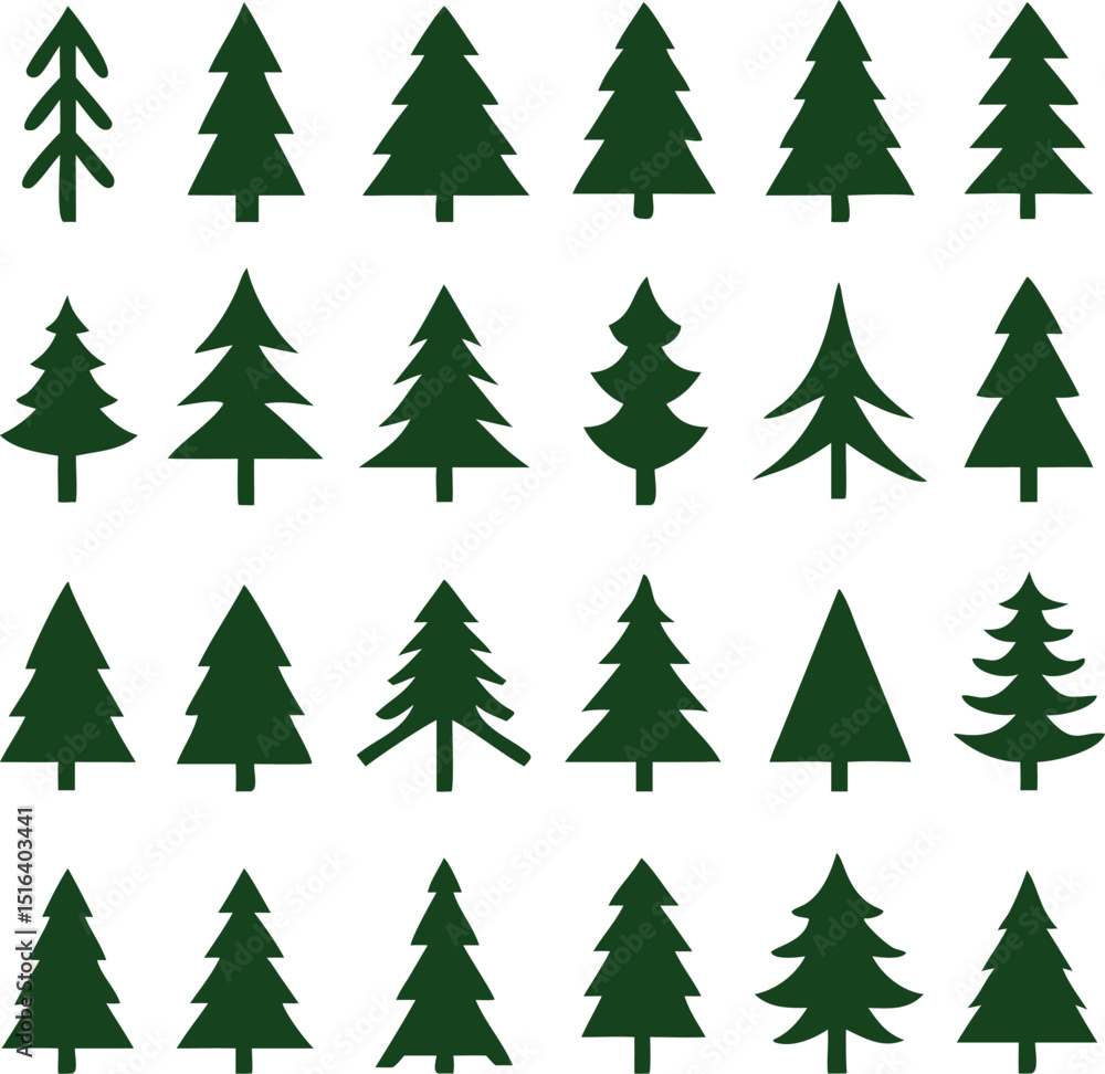 Set of different fir trees. Christmas collection. Vector illustration. Tree Merry Christmas Icon Isolated Vector Set of different fir trees. Christmas collection. Vector illustration. Tree Merry Christmas Icon Isolated Vector