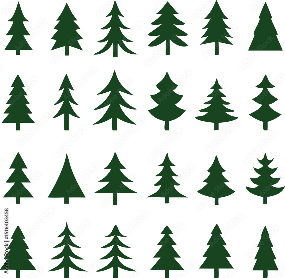 Obraz premium Set of different fir trees. Christmas collection. Vector illustration. Tree Merry Christmas Icon Isolated Vector