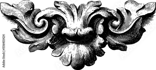 Ornate black engraved illustration of intricate boss carving design for artistic decor