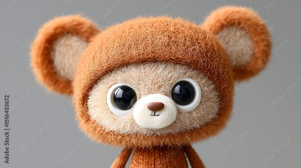 Fototapeta premium Fuzzy toy bear with oversized head, adorable felt mascot for kids