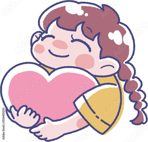 ハートを持った幸せそうな女の子のイラスト