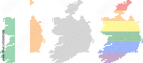 Rhombus dots Ireland map. Irish dotted pixel map in flag, grey and LGBT pride colors. Vector illustration