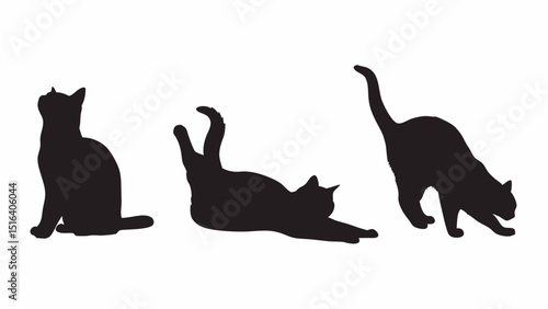Black cat silhouette vector art showing feline poses for pet lovers and animal enthusiasts design needs
