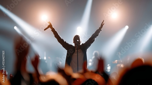 Performer on stage with crowd in