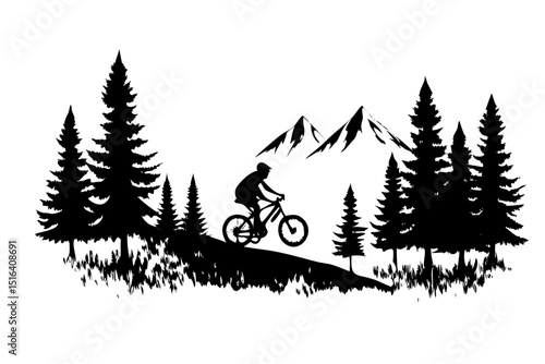 Mountain Biker Silhouette Against a Forest Background