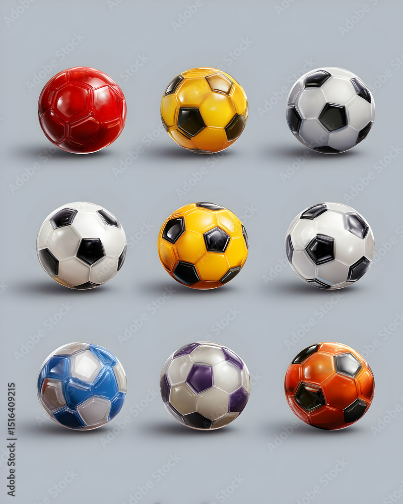 A collection of various soccer balls isolated on a isolated A collection of various soccer balls isolated on a isolated