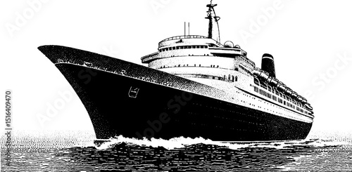 Vintage engraved illustration of majestic cruise ship at sea