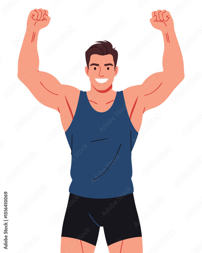 Fototapeta premium Strong and Muscular Man Celebrating His Victory and Achievement with Pride and Joy