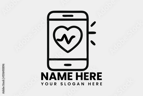 Smartphone displaying a heart with a heartbeat line, representing a health monitoring application. Digital health and wellness concept