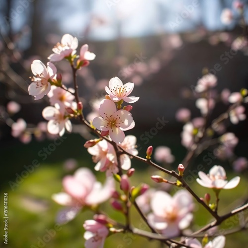 Delicate Pink Blossoms in Spring Sunlight