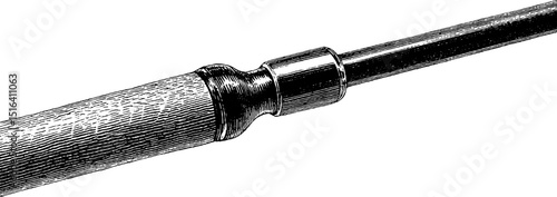 Vintage engraved fishing rod handle illustration for nature and outdoor designs