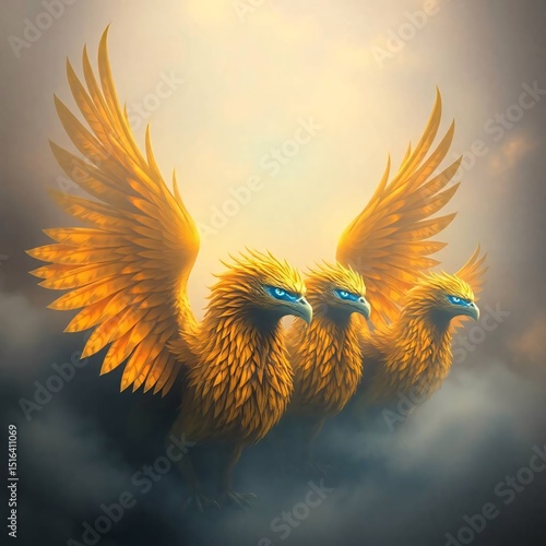 Three Golden Griffins in the Clouds