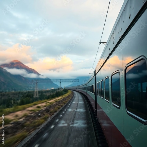 Train Journey Through Mountain Landscape at Sunset
