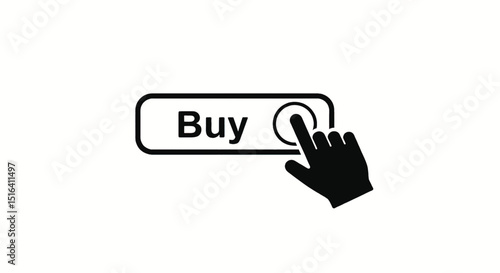 A hand interacting with a buy button on a website, indicating a purchase.