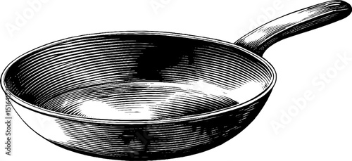 Vintage engraved frying pan illustration for culinary design projects