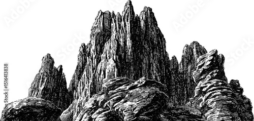 Intricate engraving of gothic pinnacles with dramatic black detailing