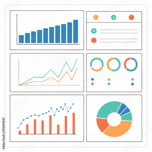 Vector art data visualization dashboard with charts and graphs for business analytics and performance tracking platform