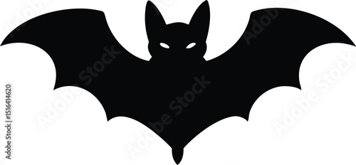 A black silhouette of a flying bat depicted in a vector style with transparency for various design projects