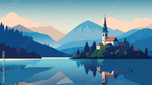 Lake bled slovenia landscape church island mountain reflection