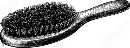 Detailed engraved illustration of hairbrush in black line art for vintage design