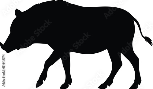A black silhouette vector illustration depicting a walking warthog animal design on a white background