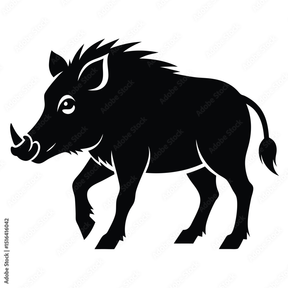Fototapeta premium A simple and bold black silhouette depicting a walking wild boar against a white background