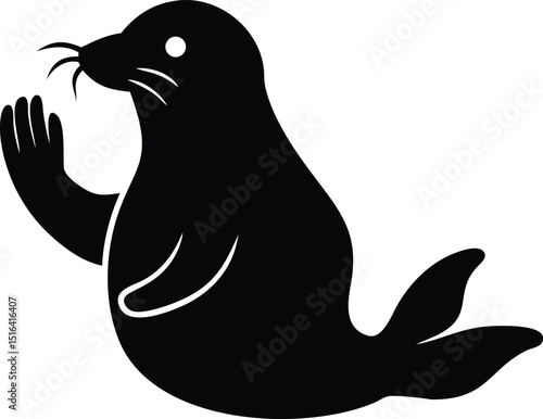 A striking black silhouette of a seal clapping vector design with transparency on a white background