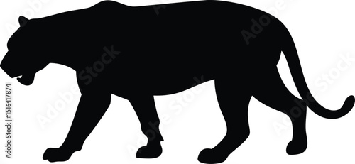 Black jaguar silhouette vector depicting stalking motion in a striking wildlife illustration on a white background