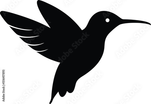 Black hummingbird silhouette hovering in flight nature vector illustration on white background