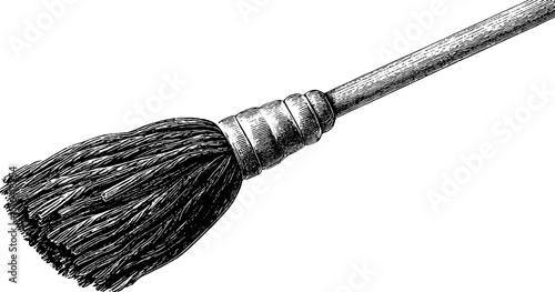 Vintage engraved mop illustration with black bold lines for design and decoration