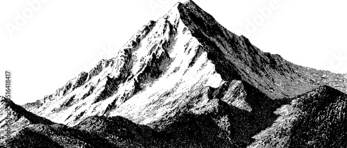 Engraved mountain peak illustration in bold black lines for artistic design