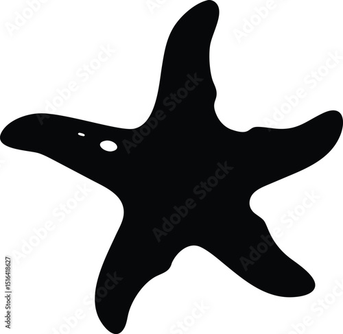 Black silhouette design of a starfish resting on the sandy ocean floor depicting marine life