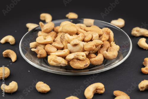 roasted salted cashew nuts on the plate