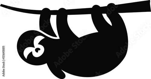 Black silhouette illustration of a sloth hanging upside down vector design on a white background