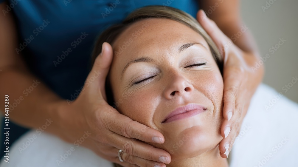 Naklejka premium Woman receiving relaxing facial massage therapy 
