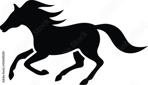 Black silhouette of a horse galloping on white background vector graphic illustration design