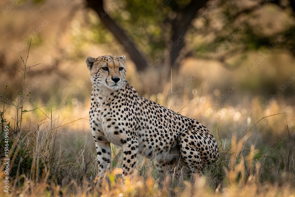 Obraz premium Majestic cheetah in golden african savanna grassland
