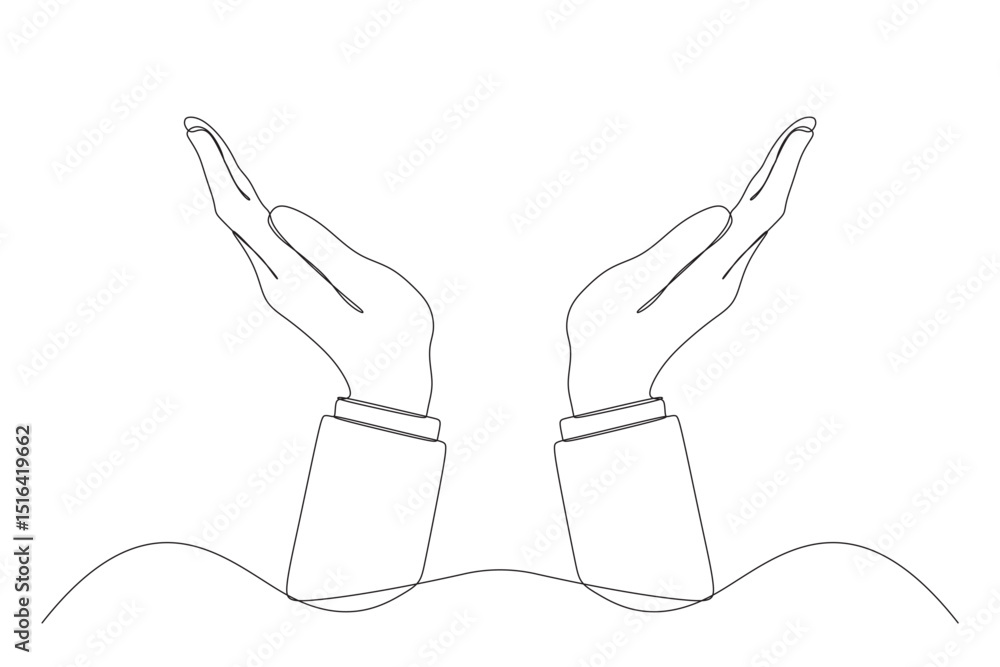 Obraz premium Two hands holding something line art style. Hand gesture vector