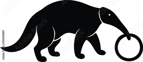 Black silhouette of an anteater searching vector design illustrating nature and wildlife on white background.
