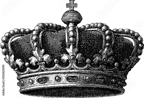 Vintage engraved paper crown illustration for print design and craft projects
