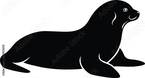 Black silhouette vector design of a resting sea lion depicted on a white background for creative projects