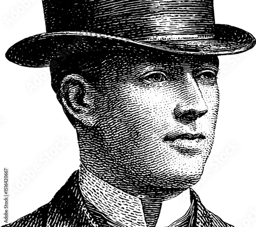Vintage engraved illustration of a parking attendant in black top hat