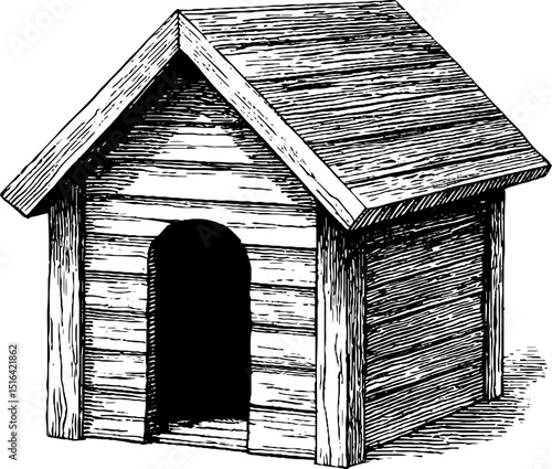 Rustic wooden playhouse engraving - detailed black line art for vintage design