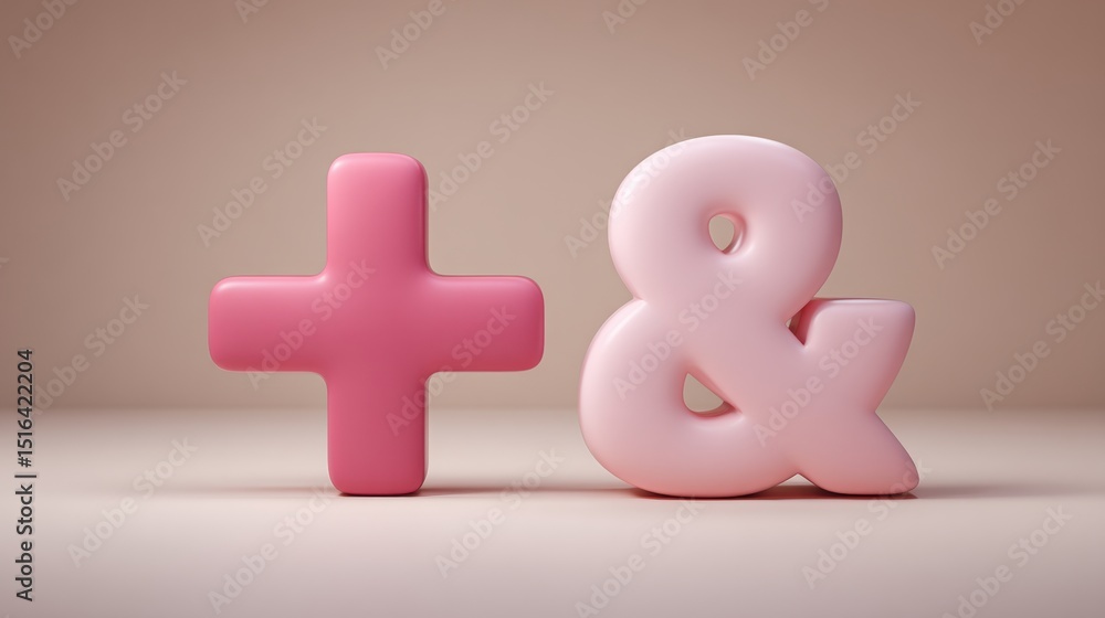 Obraz premium Pink 3D Plus and Ampersand Symbols on Neutral Background