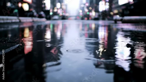 Wallpaper Mural Puddle reflects city lights at night Torontodigital.ca